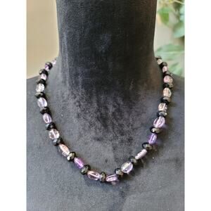 Women's Purple And Black Bead Necklace With Ornate Hook Clasp Elegant Style